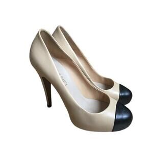 CHANEL Authentic Leather Heels Hidden Platform Nude Black Cap - EU 39/ US 9